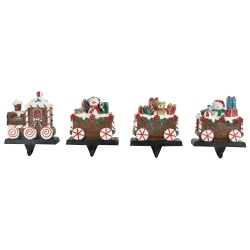 NORTHLIGHT Set Of 4 Gingerbread Train Christmas Stocking Holders 4.75