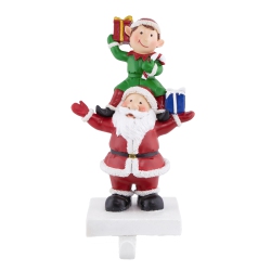 NORTHLIGHT 8.75" Santa And Elf Christmas Stocking Holder