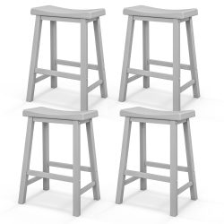 GYMAX Set Of 4 Saddle Bar Stools Counter Height Dining Chairs W/ Wooden Legs