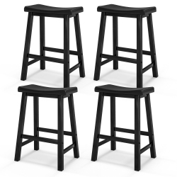 GYMAX Set Of 4 Saddle Bar Stools Counter Height Dining Chairs W/ Wooden Legs