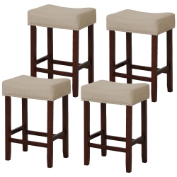 GYMAX Set Of 4 Bar Stools Counter Height Saddle Kitchen Chairs W/ Wooden Legs