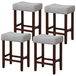 GYMAX Set Of 4 Bar Stools Counter Height Saddle Kitchen Chairs W/ Wooden Legs