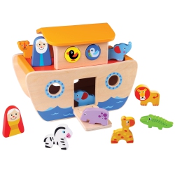 TOOKYLAND Wooden Noah's Ark Playset - 18PCs Animal Shape Sorter Toy, for Toddlers 2 Year Old +
