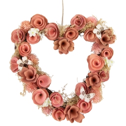 NORTHLIGHT 10" Wooden Rose Heart Spring Wreath With Butterflies In Pink