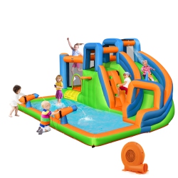 COSTWAY Inflatable Water Slide Giant Bounce Castle With Dual Climbing Walls & 680W Blower