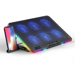 NAVOR Gaming Laptop Cooling Pad 6 Quiet RGB Fans, Adjustable Stand for 7"-16" Laptops, USB Powered Portable Cooler \w 7 Height Levels & Non-Slip