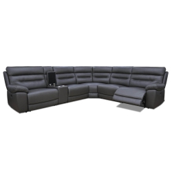 LEVOLUXE Aura Corner Sectional Sofa With Console, 2 Power Recliners And 2 Manual Recliners In Faux Leather In Charcoal