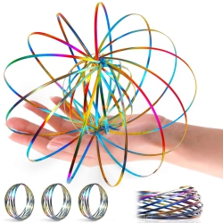 HLD 3 Pack Flow Ring Arm Magic Spring Arm Flow Rings Sculpture Ring Game Colored Magic Kinetic Spring Interactive Stress Relief Rings Festival