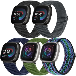 HLD Elastic Watch Band Compatible \w Fitbit Versa 4/fitbit Sense 2/fitbit Versa 3/fitbit Sense, Soft Nylon Stretch Adjustable Band Replacement