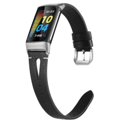 HLD Fitbit Charge 5 Bands for Women Men, Slim Streamline Leather Band Wristbands Bracelet Accessories for Fitbit Charge 5 Straps, Black(Silver Buckle)