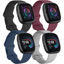 HLD 4 Pack Silicone Bands for Fitbit Sense 2/sense/versa 3/versa 4 Bands Women Men, Soft Sport Bands Replacement Wristbands for Fitbit Sense & Sense