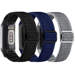 HLD 3 Pack Elastic Nylon Bands Compatible for Fitbit Charge 5, Adjustable Breathable Replacement Straps Soft Nylon Loop Wristbands for Women Men