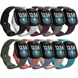 HLD Fitbit Versa 4 / Versa 3 / Sense 2 / Sense Bands Women Men, Glossy Classic Flexible Silicone Wristband Sweat Resistant Bracelet Sport Strap For