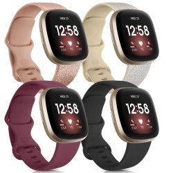HLD 4 Pack Sport Bands Compatible \w Fitbit Versa 3 Bands & Fitbit Sense Bands, Classic Soft Silicone Straps Replacement Wristbands for Fitbit Versa