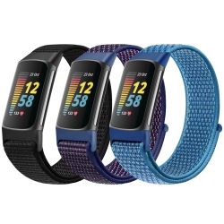 HLD Sport Loop Nylon Watch Bands Only Compatible \w Fitbit Charge 5 Bands, Adjustable Breathable Replacement Soft Nylon Loop Wristband Accessories