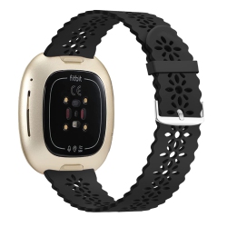HLD Lace Silicone Band Compatible \w Fitbit Versa 3/ Versa 4 Bands Women Men, Breathable Slim Hollow-Out Sports Smart Replacement Band for Fitbit