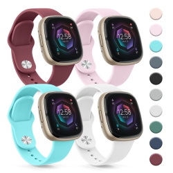 HLD 4 Pack Silicone Bands Compatible \w Fitbit Versa 4 Bands & Fitbit Sense 2 Bands for Women Men, Soft Straps Replacement Wristbands for Fitbit