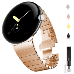 HLD Miimall Compatible \w Google Pixel Watch Band Men Women, Stainless Steel Metal \w Butterfly Clasp Replacement Bracelet Strap for Google Pixel