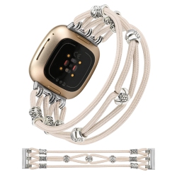 HLD Handmade Boho Strap Compatible \w Fitbit Sense Bands/sense 2/versa 3/versa 4 Bands Women, Elastic Nylon Wristbands Stylish Solo Loop Bracelet For