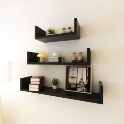 VIDAXL 3 Mdf U-Shaped Floating Wall Display Shelves Book/dvd Storage In Black