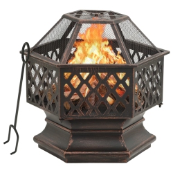 VIDAXL Rustic Fire Pit With Poker 24.4X21.3"x22" Xxl Steel
