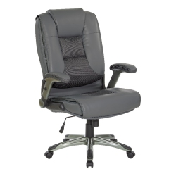 OFFICE STAR Executive Bonded Leather Chair In Charcoal With Titanium Coated Flip Arms In Gray