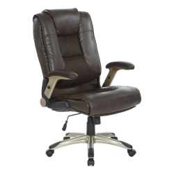 OFFICE STAR Executive Bonded Leather Chair In Espresso With Cocoa Coated Flip Arms