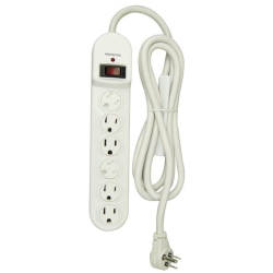 HYPER TOUGH - 6 Outlet Surge Protector, 900 Joules, 6 Foot Cable In White