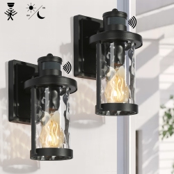 UOLFIN Modern Industrial Cylinder Motion Sensor Wall Sconce Light 1-Light Drum Wall Light 2-Pack In Black