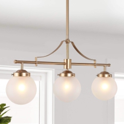 UOLFIN Farmhouse Linear Island Chandelier, 3-Light Modern Dining Room Chandelier With Globe Frosted Glass Shades In Gold