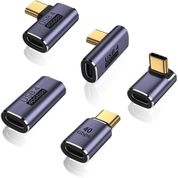 DOLAER A 5 Pack USB C Adapter, Up&down, Middle Bend And Side Bend 90 Degree Right Angle, Standard Type C Male to Female Adapter, USB-C Female To