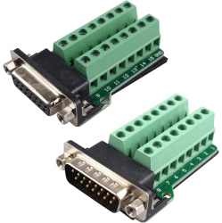 DOLAER F Db15 D-Sub Male And Female Connector 15-Pin 2-Row Adapter Module Breakout Board Db15 Connector to Wiring Terminal Solder-Free \w Nut (Male