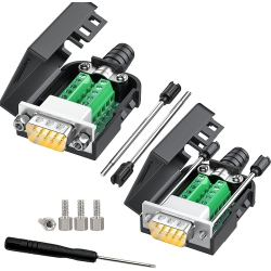 DOLAER J 2PCs Db9 Male Adapters, Gold Plated 9 Pin Rs232 Rs485 Breakout Connector to Wiring Terminal, No Soldering Needed Db9 Serial Connectors \w