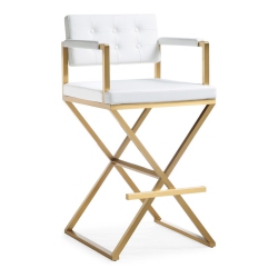 TOV FURNITURE Director 30" Steel/fabric Bar Stool In White/gold