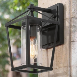 UOLFIN Modern Outdoor Wall Light, 1-Light Farmhouse Cage Outdoor Wall Lantern Sconce In Black