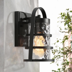 UOLFIN Modern Classic Outdoor Lantern Sconce, 1-Light Traditional Indoor/outdoor Wall Light In Black