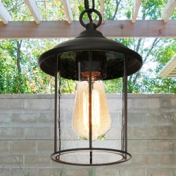 UOLFIN Modern Outdoor Pendant Light, 1-Light Farmhouse Lantern Indoor/outdoor Hanging Light In Black
