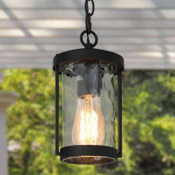 UOLFIN Modern Cage Outdoor Hanging Light, Matte \w Water Cylinder Glass Modern/contemporary Clear Glass Lantern Led Mini Outdoor Hanging Pendant
