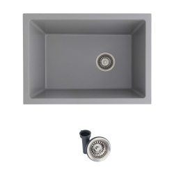 STYLISH 25 Inch Single Bowl Dual Mount Composite Granite Utility Sink S-825L In Gray