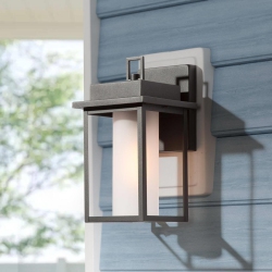 UOLFIN Modern Outdoor Wall Light, 1-Light Square Outdoor Wall Lantern Sconce With Frosted Glass Shade In Black