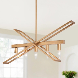 UOLFIN Geometric Brushed Deep Chandelier, Modern 5-Light Island Farmhouse Chandelier Ceiling Light In Gold