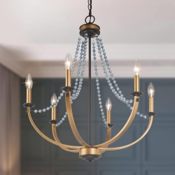 UOLFIN Modern Dining Room Chandelier 5-Light And Gold Candlestick Chandelier With Crystal Beads In Black