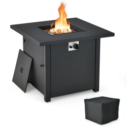 COSTWAY 32" Square Propane Gas Fire Pit Table With Glass Stones Rain Cover 50, 000 Btu