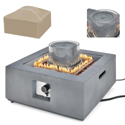 COSTWAY 28" Patio Fountain Fire Pit Table 50, 000 Btu Square Propane Fire Pit Withpvc Cover