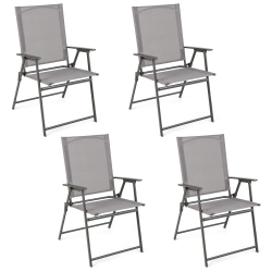 COSTWAY 4PCs Patio Folding Portable Dining Chairs Metal Frame Armrests Garden Outdoor