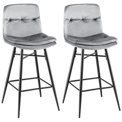 COSTWAY Set Of 2 Velvet Bar Stools Bar Height Kitchen Dining Chairs With Metal Legs