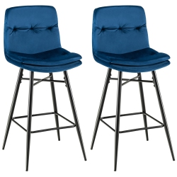 COSTWAY Set Of 2 Velvet Bar Stools Bar Height Kitchen Dining Chairs With Metal Legs