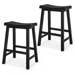 COSTWAY Set Of 2 Saddle Bar Stools Counter Height Dining Chairs With Wooden Legs