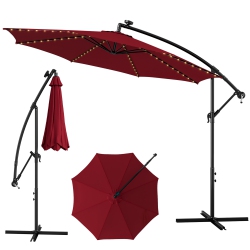 COSTWAY 10Ft Patio Solar-Lighted 112 Led Cantilever Offset Umbrella Crank Tilt Outdoor