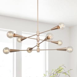 UOLFIN Modern Sputnik Bedroom Chandelier, 31 In. 8-Light Brass Dining Room Linear Island Pendant Light With Four Tiers In Gold